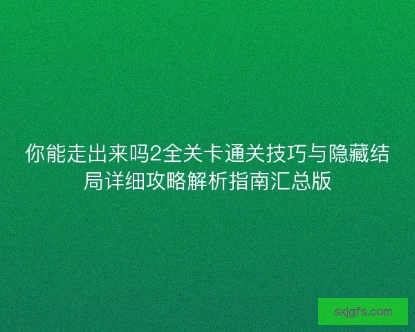 你能走出来吗2全关卡通关技巧与隐藏结局详细攻略解析指南汇总版