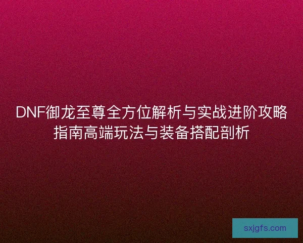 DNF御龙至尊全方位解析与实战进阶攻略指南高端玩法与装备搭配剖析